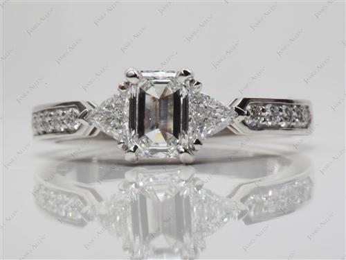 Platinum 0.75 Emerald cut Three Stones Rings