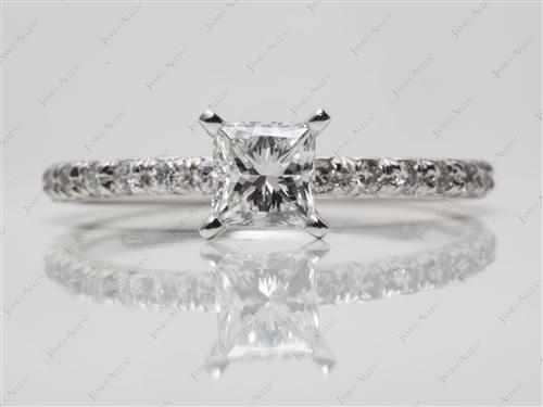 Platinum 0.73 Princess cut Pave Ring