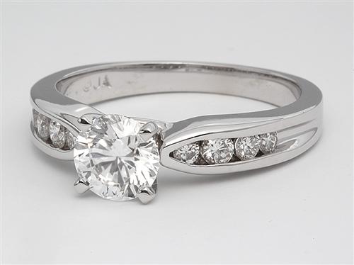 White Gold 0.93 Round cut Engagement Rings With Sidestones