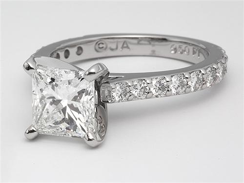 Platinum 1.51 Princess cut Engagement Rings With Sidestones
