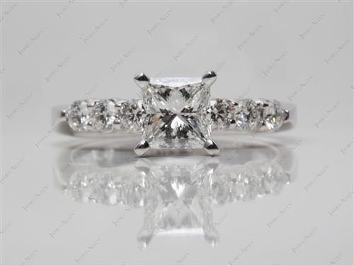 White Gold 1.02 Princess cut Diamond Ring With Side Stones