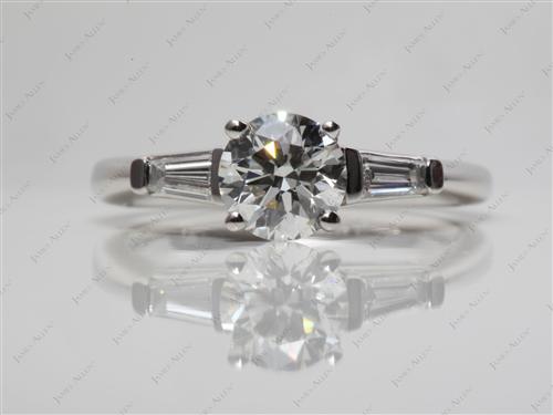 Platinum 0.93 Round cut Diamond Ring With Sidestones