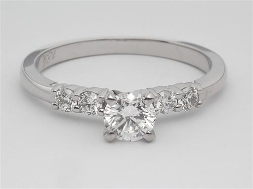 White Gold 0.42 Round cut Engagement Ring With Sidestones