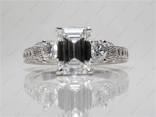 Platinum 2.08 Emerald cut Engagement Rings With Side Stones