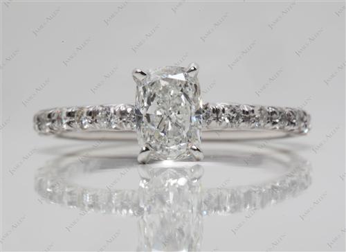 White Gold 0.92 Cushion cut Pave Ring Mountings