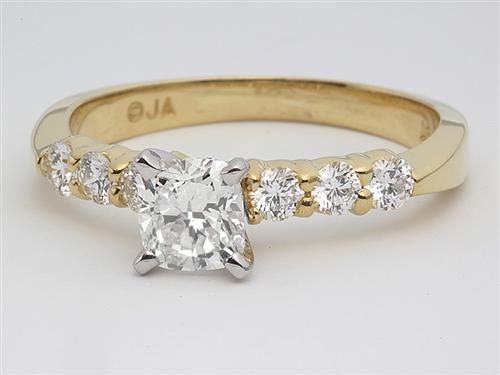 Gold 0.71 Cushion cut Side Stone Engagement Rings