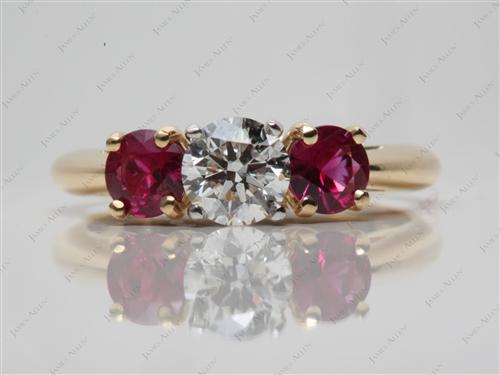 Gold 0.70 Round cut Ruby And Diamond Ring