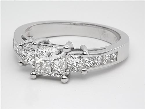 White Gold 0.83 Princess cut Engagement Ring With Sidestones