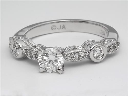 White Gold 0.40 Round cut Engagement Ring Side Stones