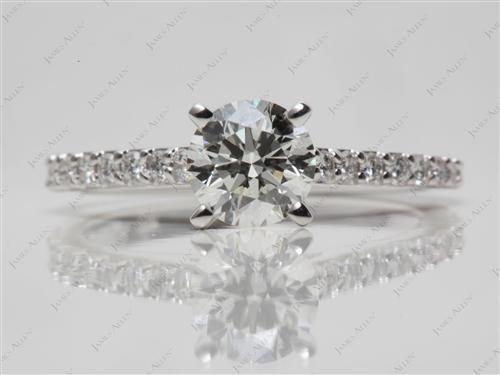White Gold 0.92 Round cut Sidestone Engagement Ring