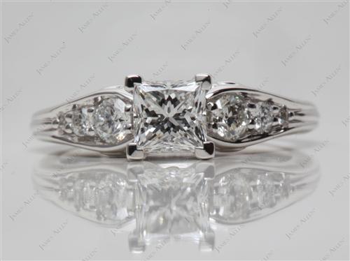 White Gold 0.73 Princess cut Sidestone Engagement Ring