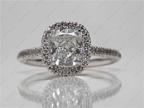 Platinum 1.41 Cushion cut Engagement Ring Micro Pave