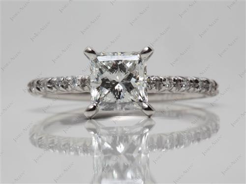 Platinum 1.07 Princess cut Engagement Rings Pave