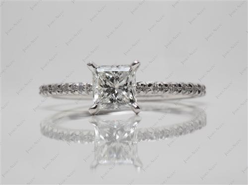 White Gold 0.82 Princess cut Engagement Rings Pave