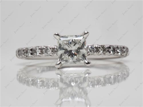 Platinum 0.91 Princess cut Pave Diamond Engagement Ring