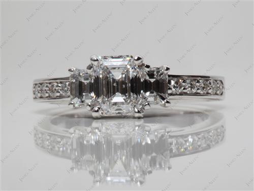 White Gold 1.01 Emerald cut Three Stones Settings