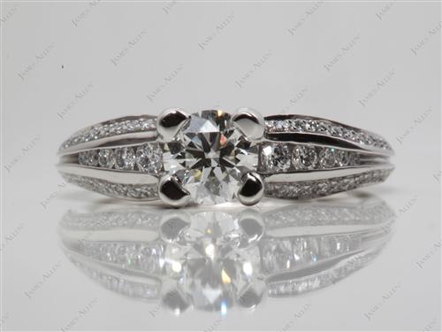 Platinum 0.71 Round cut Pave Diamond Engagement Rings