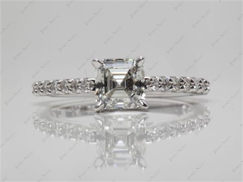 White Gold 0.90 Asscher cut Engagement Ring With Sidestones