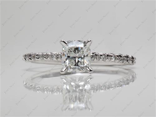 White Gold 0.70 Cushion cut Pave Diamond Ring