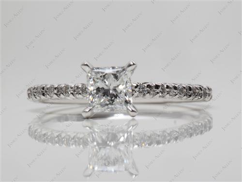White Gold 0.52 Princess cut Diamond Pave Ring