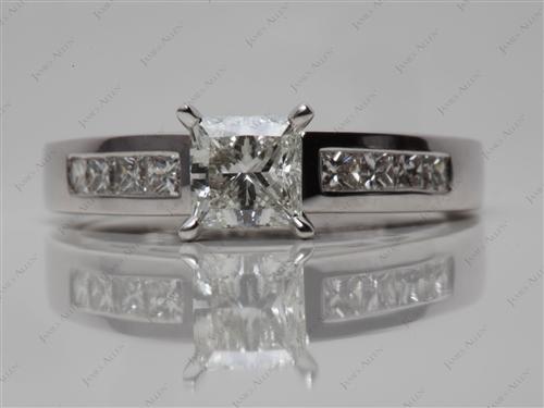White Gold 0.77 Princess cut Channel Engagement Rings