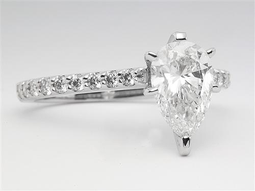 White Gold 1.24 Pear shaped Diamond Rings With Side Stones