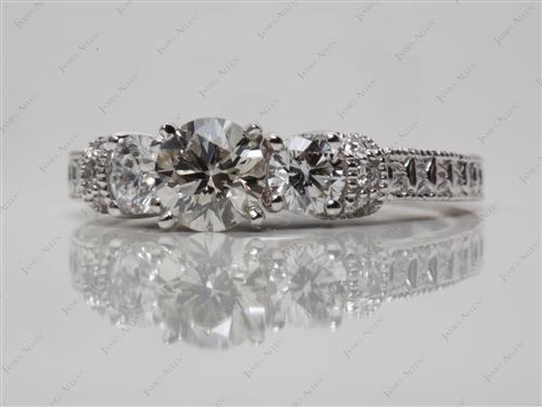 White Gold 0.64 Round cut Diamond Rings With Side Stones