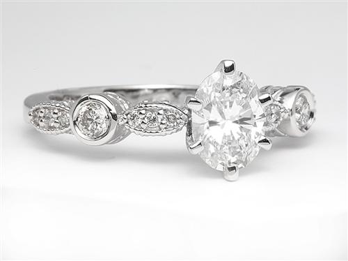 White Gold 0.83 Oval cut Engagement Ring Side Stones