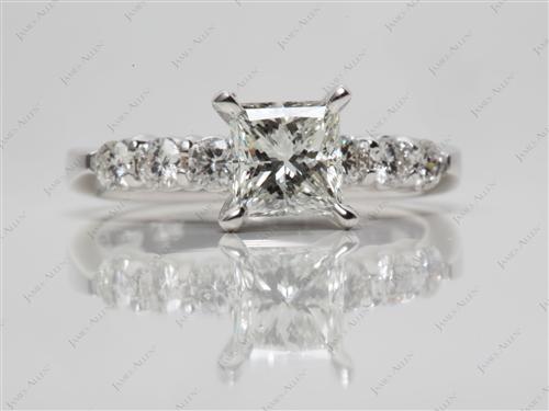 White Gold 1.02 Princess cut Engagement Rings With Sidestones
