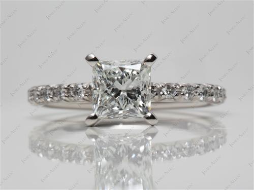 Platinum 1.36 Princess cut Engagement Ring Micro Pave