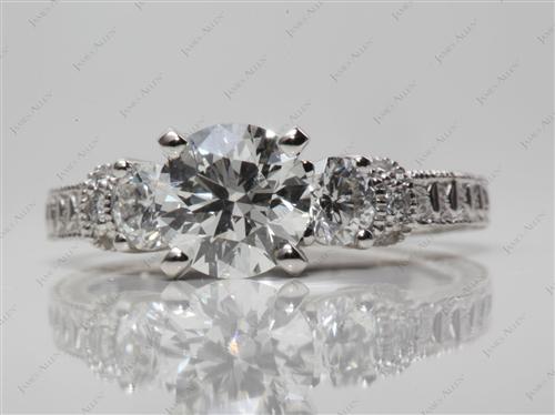 Platinum 1.33 Round cut Princess Cut Engagement Rings With Side Stones