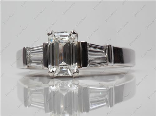 White Gold 1.08 Emerald cut Diamond Ring With Sidestones