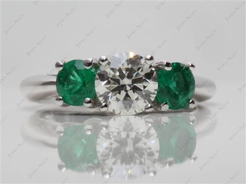 White Gold 0.81 Round cut Emerald Rings