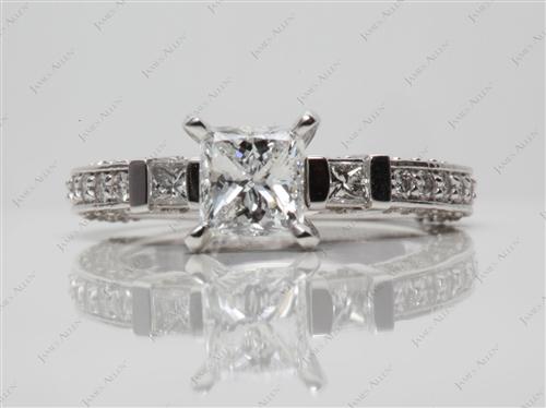 Platinum 1.00 Princess cut Pave Diamond Engagement Rings