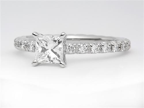 Platinum 0.70 Princess cut Pave Diamond Ring