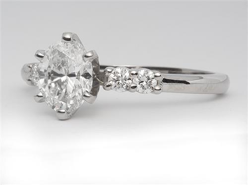 Platinum 1.02 Oval cut Princess Cut Engagement Rings With Side Stones