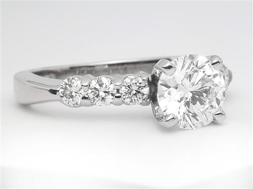 Platinum 1.20 Round cut Diamond Ring With Sidestones
