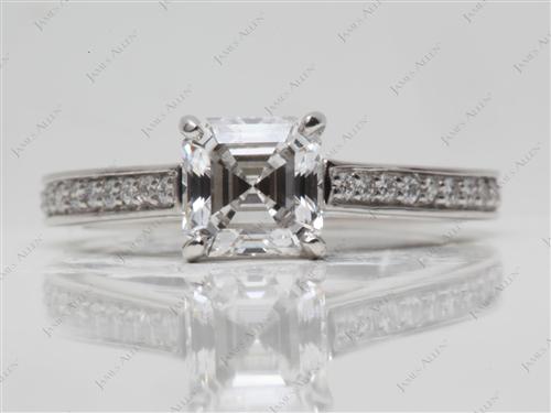 Platinum 1.20 Asscher cut Diamond Pave Rings