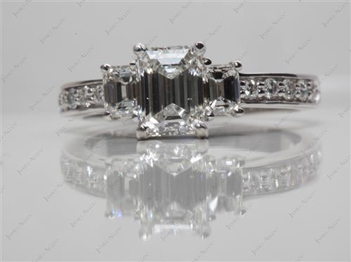 White Gold 1.01 Emerald cut Three Stones Rings