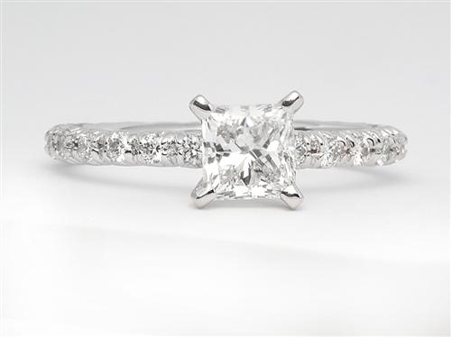 White Gold 0.76 Princess cut Engagement Rings Pave