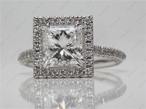 Platinum 2.15 Princess cut Pave Diamond Engagement Rings