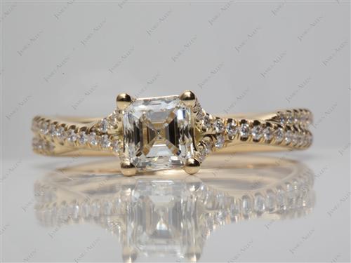 Gold 1.02 Asscher cut Pave Setting Rings