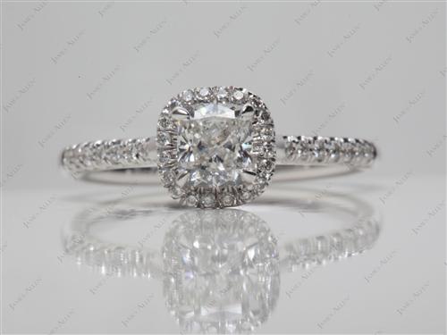 White Gold 0.58 Cushion cut Pave Engagement Ring