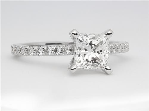 White Gold 1.20 Princess cut Side Stone Engagement Rings