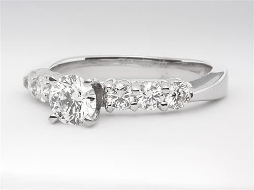 White Gold 0.43 Round cut Sidestone Engagement Ring