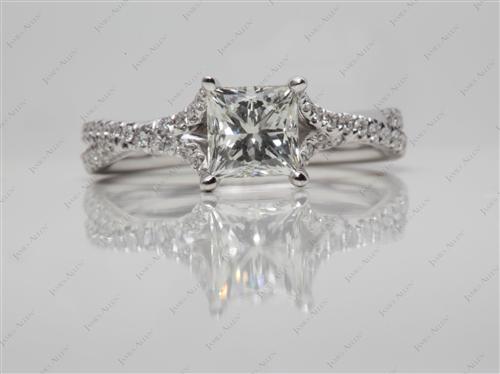 White Gold 1.05 Princess cut Pave Ring Settings