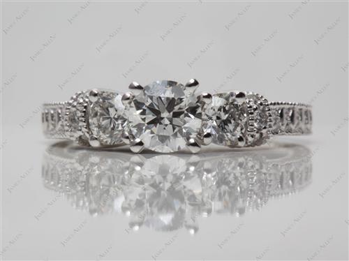 Platinum 0.60 Round cut Engagement Rings Side Stones