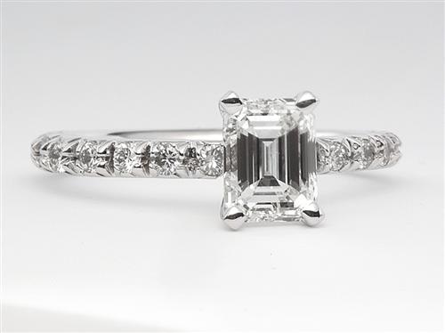 White Gold 1.00 Emerald cut Engagement Rings Pave