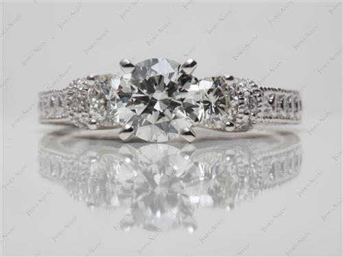 Platinum 1.05 Round cut Diamond Ring With Sidestones