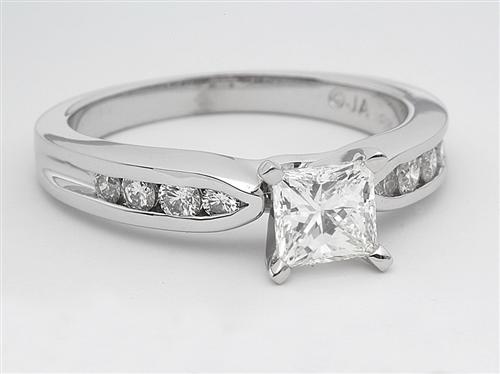 White Gold 0.77 Princess cut Sidestone Engagement Ring